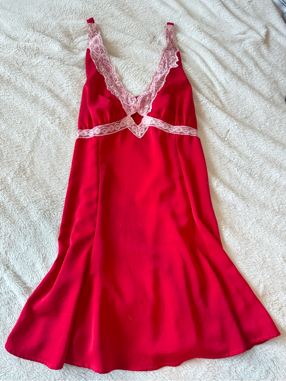 Women's Red Lace-Trim Slip Nightdress